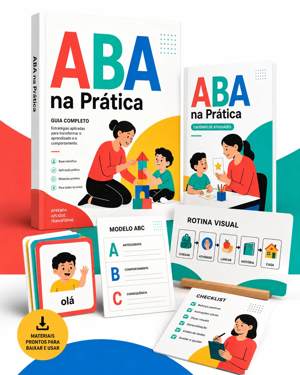 Materiais do ABA na Prática: guia, caderno, cartões e checklists
